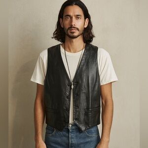 Vintage Late 80s Berman’s Black Genuine Leather motorcycle Vest Size 44